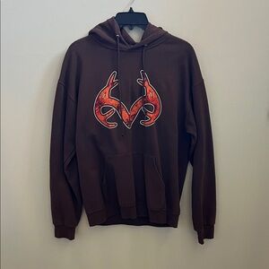 Jerzees Brown Hoodie with Red Antler Design
